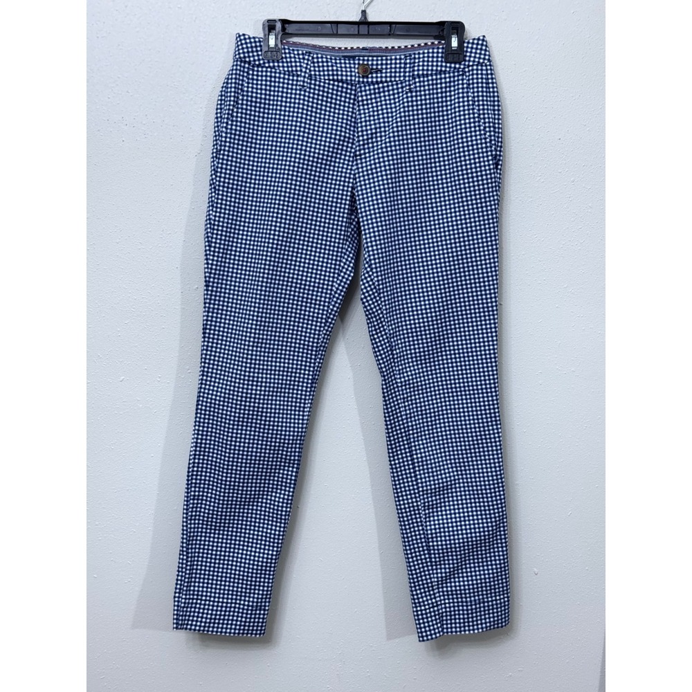 Tommy‎ Hilfiger Women's 4 Gingham Ankle Pants Navy Stretch Slim Americana Preppy